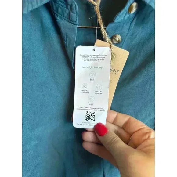 Thread & Supply High-Low Midi Button Down Dress with Pocket Dark Teal Size S NEW - Picture 5 of 9